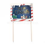 Paper Rectangle Christmas Card Cake Insert Card Decoration, with Bamboo Stick, for Christmas Cake Decoration, Colorful, 202mm(X1-DIY-H108-23)