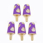 Brass Micro Pave Clear Cubic Zirconia Pendants, with Enamel, Cadmium Free & Nickel Free & Lead Free, Real 16K Gold Plated, Ice Cream with Word Happy, Blue Violet, 20x8.5x3.5mm, Hole: 3.5x2mm(ZIRC-S067-023M-NR)