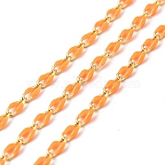 Brass Enamel Curb Chains, Soldered, with Spools, Real 18K Gold Plated, Orange, 7x3x1.7mm(CHC-C003-13G-08)