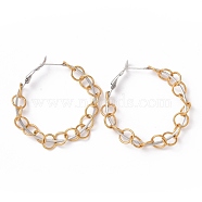 Ion Plating(IP) 304 Stainless Steel Rolo Chains Wrapped Hoop Earrings for Women, Golden, 44x4mm, Pin: 0.7mm(STAS-E154-03G)