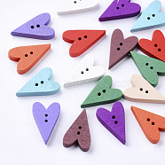 2-Hole Spray Painted Wooden Buttons, Heart, Mixed Color, 23.5x15x4mm, Hole: 1.4mm(X-BUTT-T007-013)