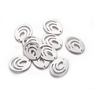 201 Stainless Steel Filigree Pendants, Oval Charms, Stainless Steel Color, 28x22x1mm, Hole: 1.6mm(X-STAS-L234-113P)