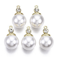 Alloy Pendants, with Rhinestone and ABS Plastic Imitation Pearl, Cadmium Free & Nickel Free & Lead Free, White, 25.5x16x16mm, Hole: 1.6mm(PALLOY-S125-062LG-NR)