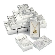 Rectangle Cardboard Jewelry Set Boxes, 2 Slots, with Bowknot Outside and Sponge Inside, for Rings and Earrings, Silver, 83x53x27mm(X-CBOX-S013-02)
