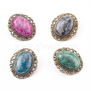 Mixed Gemstone Brooch, with Alloy Findings, Oval, Antique Bronze, 34x30x13mm(JEWB-BR00052)