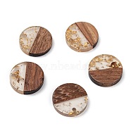 Transparent Resin & Walnut Wood Pendants, with Gold Foil, Flat Round, Gold, 18x3.5mm, Hole: 1.5mm(X-RESI-S358-02C-B02)