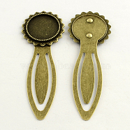 20mm Tray Bookmark Cabochon Settings, Iron with Alloy Flat Round Tray, Lead Free, Nickel Free & Cadmium Free, Antique Bronze, 78x28x3mm(PALLOY-S033-40AB-NR)