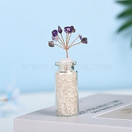 Chip Natural Quartz Crystal & Amethyst Display Decorations, with Glass Bottle and Copper Wire, Wishing Tree, 81x26x21.5mm(DJEW-D005-01R-01)