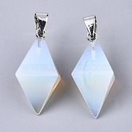 Opalite Double Terminated Pointed Pendants, with Platinum Plated Iron Pinch Bail, Bicone, 27~30x19~20x19~20mm, Hole: 7x4mm(G-S359-093D)