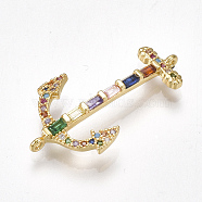 Brass Cubic Zirconia Links, Anchor, Colorful, Golden, 29x17x4.5mm, Hole: 0.8mm(ZIRC-S061-75A)