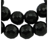 Gemstone Beads Strands, Black Onyx, Natural Faceted(128 Facets) Round, Dyed & Heated, 14mm, hole: 1mm, 15 inch(G-G873-14MM)