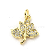 Brass with Cubic Zirconia Pendant, Leaf, Real 16K Gold Plated, 16.5x14.5x2.3mm(FIND-Z023-05G)