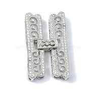 Rack Plating Brass Micro Pave Clear Cubic Zirconia Fold Over Clasps, Long-Lasting Plated, Lead Free & Cadmium Free, Letter H, Platinum, 33.5x8x4.3mm, Hole: 3.2x3.5mm(KK-M282-19P)