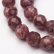 Natural Strawberry Quartz Bead Strands, Faceted, Round, 6mm, Hole: 1mm, about 62pcs/strand, 15.15 inch(G-P213-09-6mm)