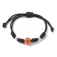 Adjustable Nylon Thread Braided Bead Bracelets, with Acrylic & Alloy Beads, Basketball, Inner Diameter: 3-5/8 inch(9.3cm)(BJEW-JB10079-01)