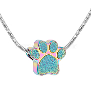 Paw Print Urn Ashes Necklace, 304 Stainless Steel Pendant Necklace with Round Snake Chains, Rainbow Color, 21.69 inch(55.1cm)(NJEW-WH0024-01RC)