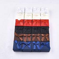 Cardboard Ring Boxes, with Sponge Inside, Square with Bowknot, Mixed Color, 5x5x4cm(CBOX-S019-09)