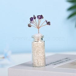 Chip Natural Quartz Crystal & Amethyst Display Decorations, with Glass Bottle and Copper Wire, Wishing Tree, 81x26x21.5mm(DJEW-D005-01R-01)