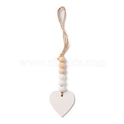 Christmas Wood Pendant Decorations, with Jute Cord, Heart, 253mm(WOOD-A021-01A)