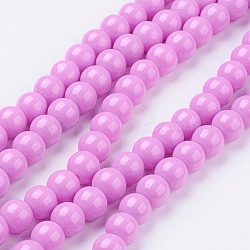 Painted Glass Bead Strands, Baking Paint, Round, Orchid, 8mm, Hole: 1.3~1.6mm, about 100pcs/strand, 31.4 inch(DGLA-S071-8mm-35)