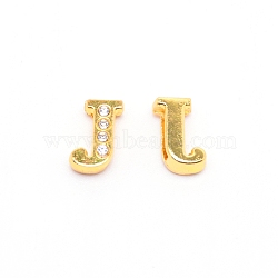 Alloy Slide Charms, with Crystal Rhinestone and Initial Letter A~Z, Letter.J, J: 11.5x7.5x4mm, Hole: 1.5x8mm(PALLOY-TAC0012-21J)
