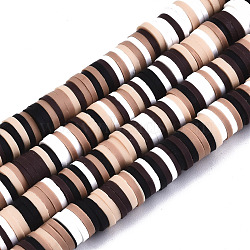 Handmade Polymer Clay Beads Strands, for DIY Jewelry Crafts Supplies, Heishi Beads, Disc/Flat Round, Coconut Brown, 6x0.5~1mm, Hole: 1.8mm, about 290~320pcs/strand, 15.75 inch~16.14 inch(40~41cm)(CLAY-R089-6mm-090)