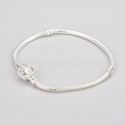 Brass European Style Bracelets, with Love Sign Brass Clasps, Silver Color Plated, about 18cm long, 3mm thick, clasp: 8mm long, 10mm wide(PPJ013Y-S)