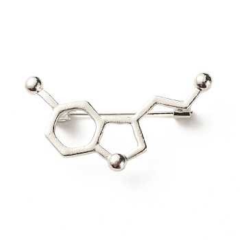 Hollow Chemistry Molecular Structure Brooch, Chemical Formula Iron Alloy Lapel Pin for Nurse Teacher Student, Platinum, 21x40x10mm