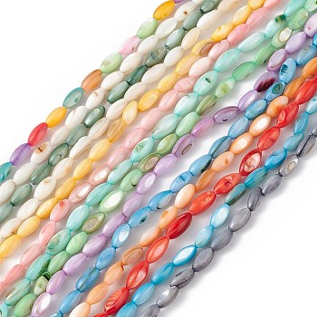 Natural Freshwater Shell Dyed Beads Strands, Horse Eye, Mixed Color, 9.5x5mm, Hole: 0.8mm, about 41pcs/strand, 14.96''(38cm)