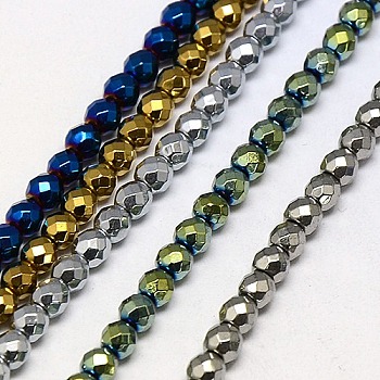 Electroplate Non-magnetic Synthetic Hematite Beads Strands, Faceted, Round, Grade A, Mixed Color, 3mm, Hole: 1mm, about 127pcs/strand, 16 inch