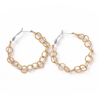 Ion Plating(IP) 304 Stainless Steel Rolo Chains Wrapped Hoop Earrings for Women, Golden, 44x4mm, Pin: 0.7mm