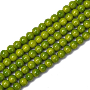 Normal Glass Strand Beads, Yellow Green, 6mm, Hole: 0.5mm, about 68pcs/strand, 16''(40.64cm)