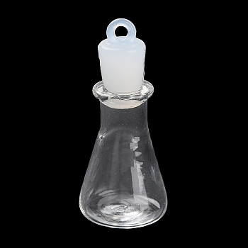 Clear Glass Wishing Bottle Pendants, with Plastic Seal Plug, Cone, 37x15.5mm, Hole: 2mm