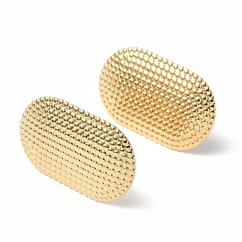 Ion Plating(IP) 304 Stainless Steel Stud Earring Findings, with Vertical Loops, Oval, Real 18K Gold Plated, 27x16.5mm, Hole: 4mm, Pin: 0.7mm