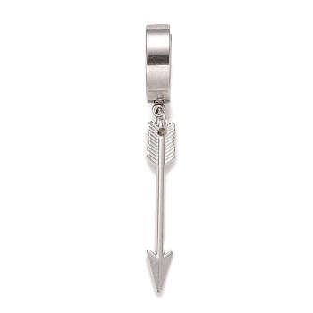Stainless Steel Arrow Dangle Hoop Earrings, Hip-hop Punk Jewelry for Men Women, Stainless Steel Color, 45x13.5x4mm, Pin: 0.9mm