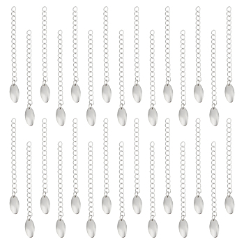 30Pcs 304 Stainless Steel Curb Chain Extender, End Chains with Oval Chain Tabs, Stainless Steel Color, 61x3mm