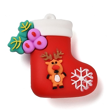 Christmas PVC Plastic Pendants, Christmas Socking, 44x46x20mm, Hole: 2mm