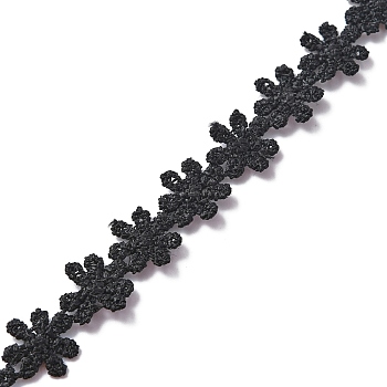 Polyester Lace Trim, Embroidery Ancient Hanfu Lace Ribbon, Flower, Black, 1/2 inch(12mm)