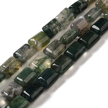 Natural Moss Agate Beads Strands, Rectangle, 8~9x6.5~7x4mm, Hole: 0.8mm, about 45pcs/strand, 15.16 inch(38.5cm)
