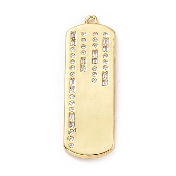 Eco-friendly Brass Micro Pave Clear Cubic Zirconia Pendants, Cadmium Free & Lead Free, Long-Lasting Plated, Rectangle, Golden, 34.5x11.5x1.8mm, Hole: 1.5mm