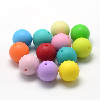 Food Grade Eco-Friendly Silicone Beads, Round, Mixed Color, 14~15mm, Hole: 2mm