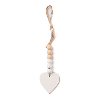 Christmas Wood Pendant Decorations, with Jute Cord, Heart, 253mm