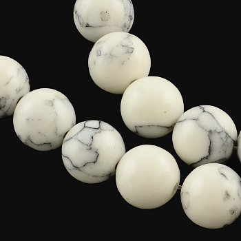 Synthetical Turquoise Gemstone Round Bead Strands, Dyed, White, 10mm, Hole: 1.5mm, about 40pcs/strand, 15.7 inch