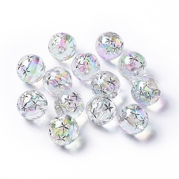 Transparent Acrylic Beads, Trace A Design in Gold, Round, Silver, 16x16mm, Hole: 2.5mm