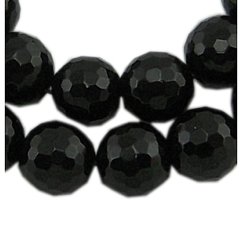 Gemstone Beads Strands, Black Onyx, Natural Faceted(128 Facets) Round, Dyed & Heated, 14mm, hole: 1mm, 15 inch