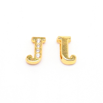 Alloy Slide Charms, with Crystal Rhinestone and Initial Letter A~Z, Letter.J, J: 11.5x7.5x4mm, Hole: 1.5x8mm