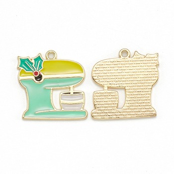 Alloy Enamel Pendants, for Christmas, Light Gold, Sewing Machine, Turquoise, 25x25.5x1.5mm, Hole: 1.8mm