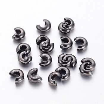 Brass Crimp Beads Covers, Nickel Free, Gunmetal, Size: About 5mm In Diameter, Hole: 1.5~1.8mm