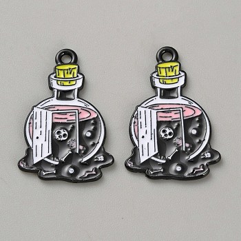 Zinc Alloy Enamel Pendants, Black, Tube, 27.5x18x1.5mm, Hole: 1.8mm