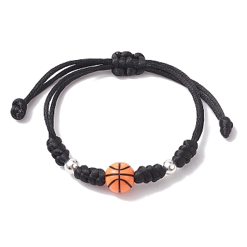 Adjustable Nylon Thread Braided Bead Bracelets, with Acrylic & Alloy Beads, Basketball, Inner Diameter: 3-5/8 inch(9.3cm)